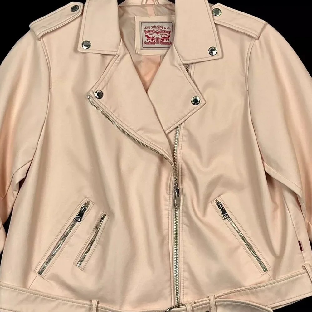 Levi's Women's Faux Leather Motorcycle Jacket Size 1X Light Pink Water Resistant
